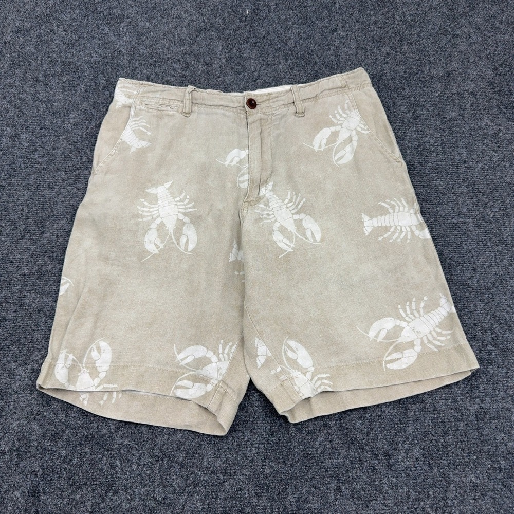 J Crew Field Short Mens 32 Tan Linen Lobster Print Nautical Preppy‎ Beach Style
